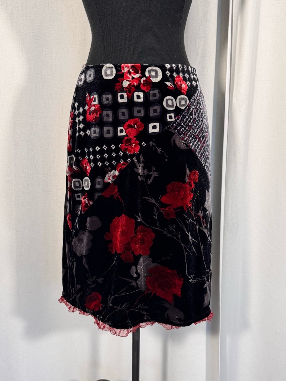 Vintage Luna Chix Velvet Patchwork Floral Skirt